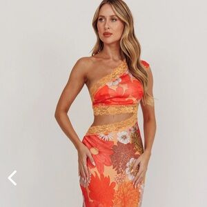 Saints and Secrets Mahli one shoulder cut maxi dress.